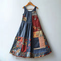 Bohemian Patchwork Floral Embroidery Art Comfortable Vest Maxi Dress
