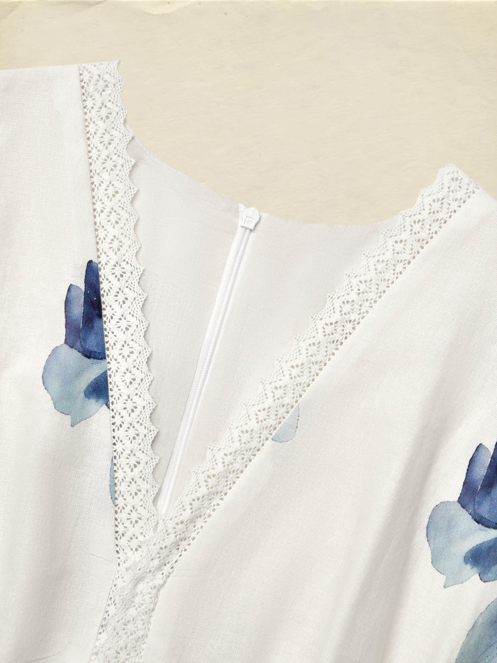 (SIZE:XS-XXL)Linen Maxi Dress, Sleeveless, V neck, Floral, Vintage, Light Blue