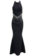 Halter Crystal Front Maxi Dress Black