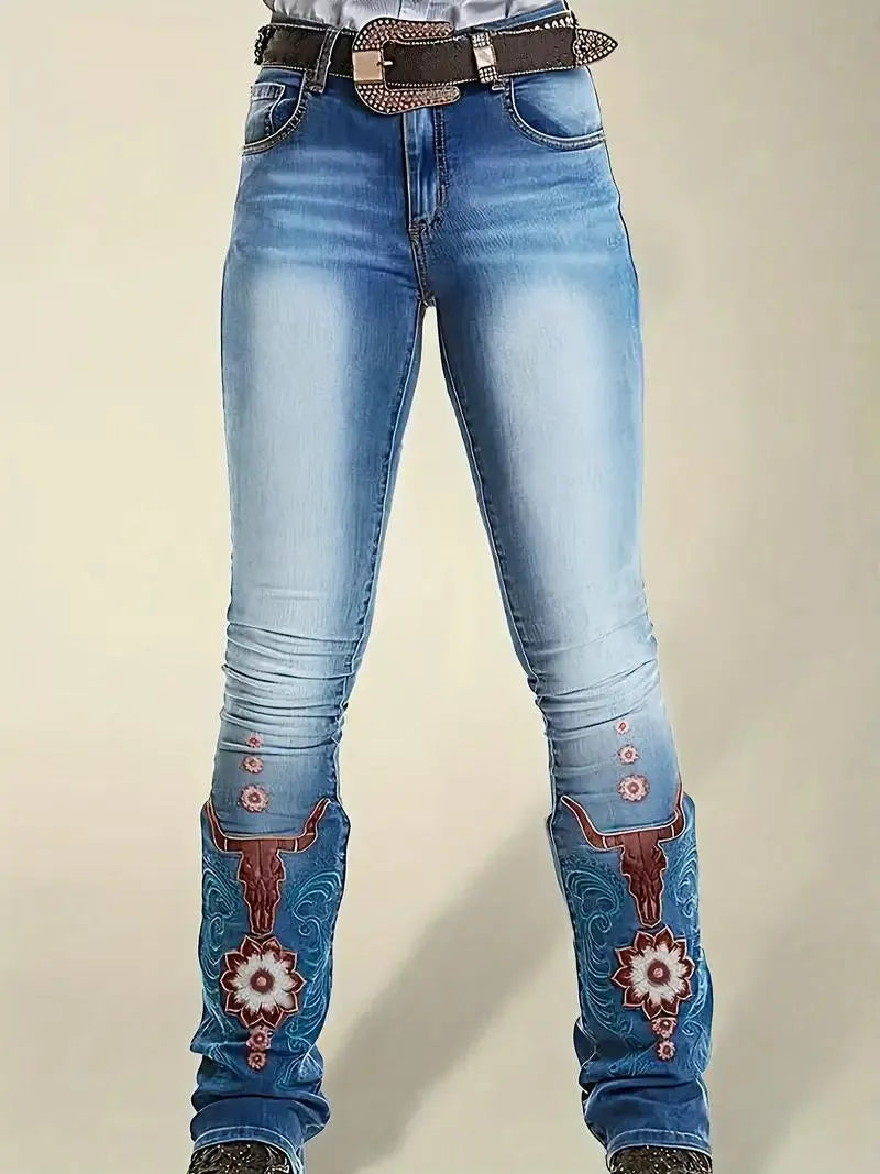 Ladies Washed and Printed Casual Jeans