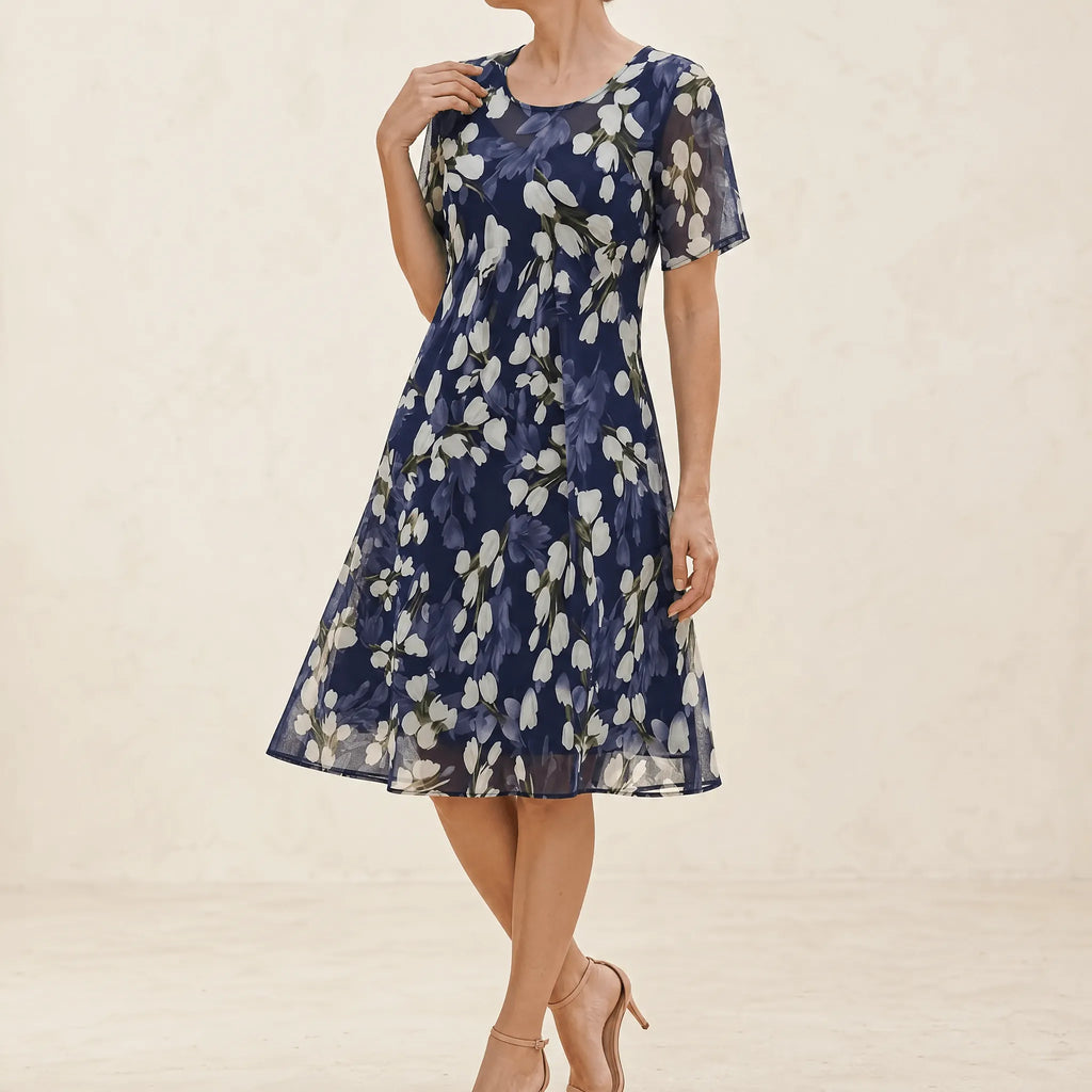 Florenza – Women's Elegant Navy Floral Midi Dress