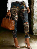 Women's Vintage Mandala Art Ripped Skinny Jeans