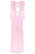 Long Sleeve Crystal Sequin Maxi Dress Pink