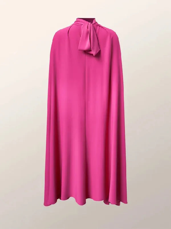 Simple Batwing Sleeves Lace-Up Solid Color High-Neck Midi Dresses