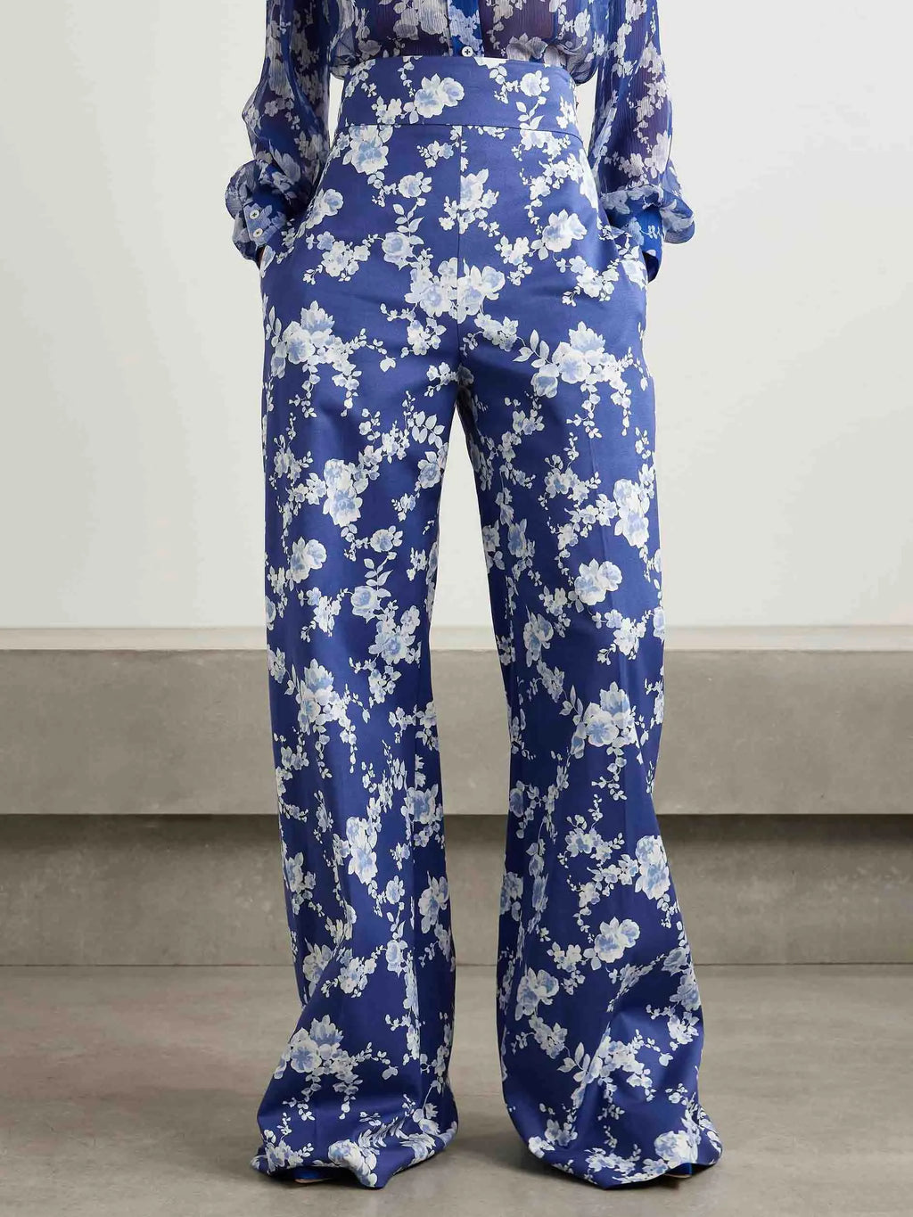 Exquisite Floral Print Twill Wide-leg Pants