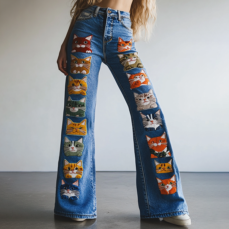 Women's Pop Art Cute Cat Design Jeans