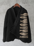Fish Japanese Lino Art Cozy Fleece Kimono Cardigan