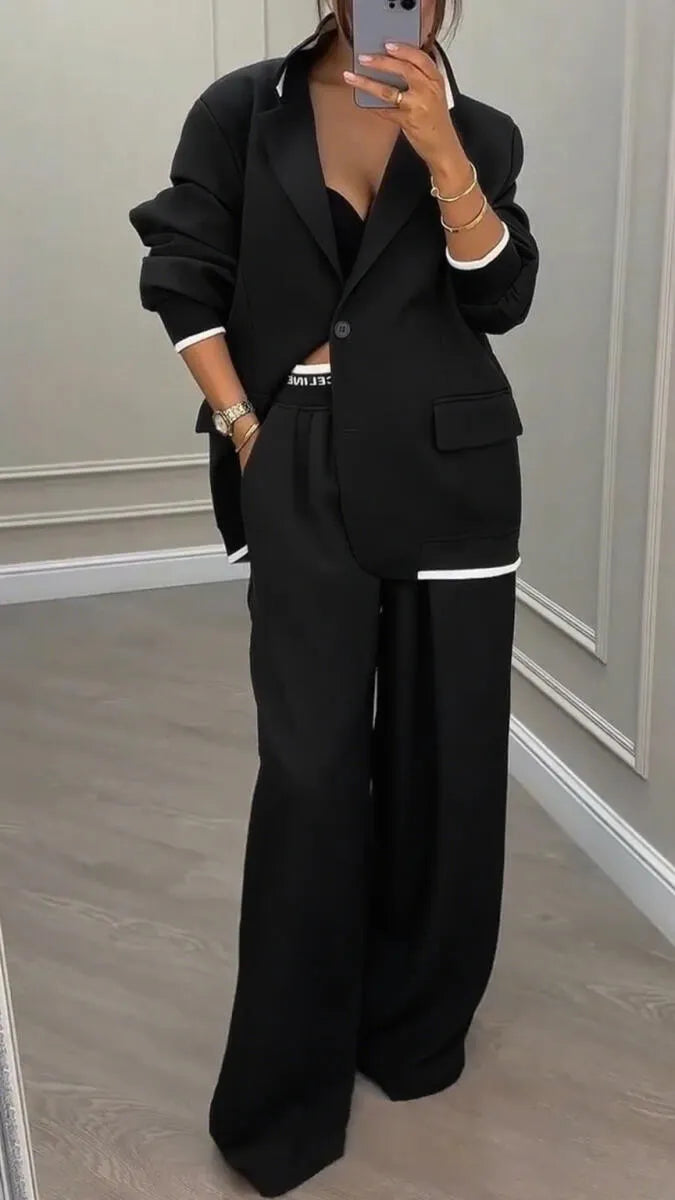 Ladies Collar Jacket+ Pants Style Commuting Suit