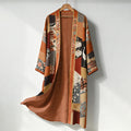 Men's Retro Japanese Patchwork Art Print Linen Long Kimono