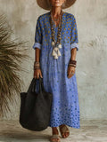 Women's Vintage Print Casual Cotton-linen Maxi Dress