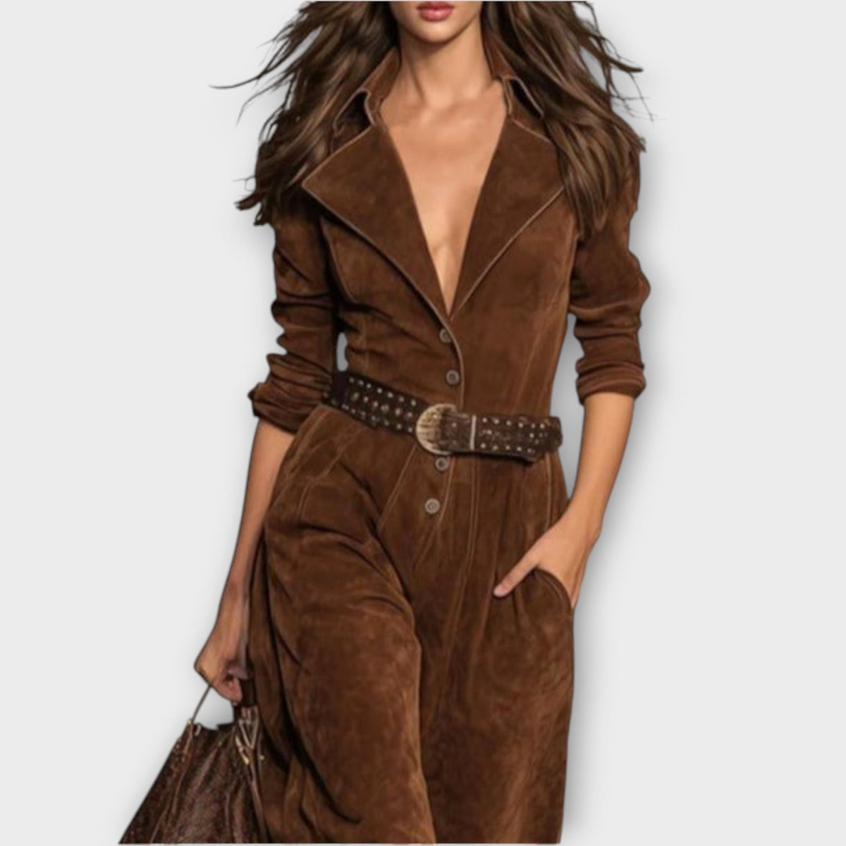 Suede Belted Jumpsuit â Western Luxe Edition