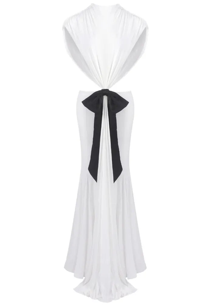 Bow Backless Maxi Dress White
