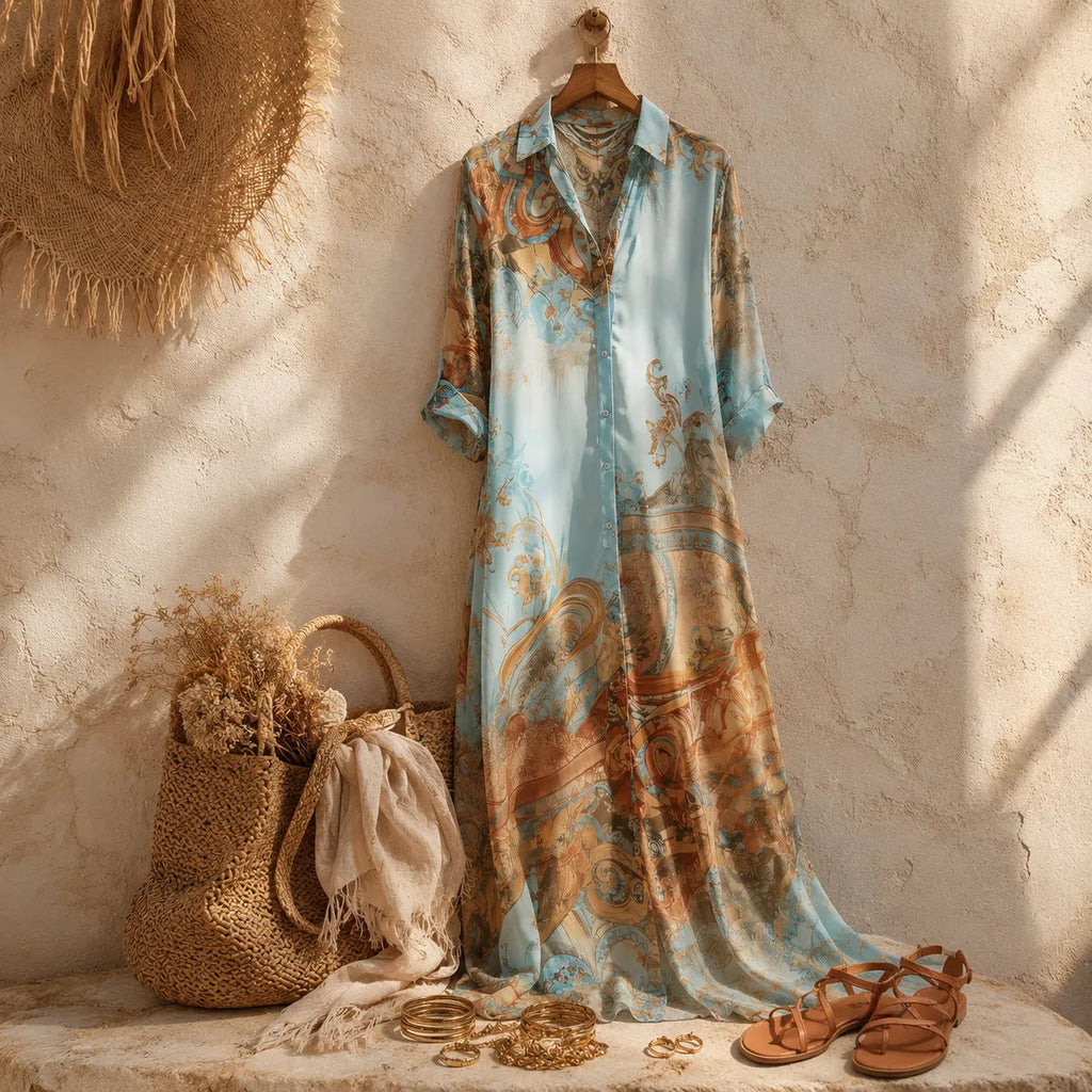 Solmare – Mediterranean Baroque Print Chemisier Maxi Dress