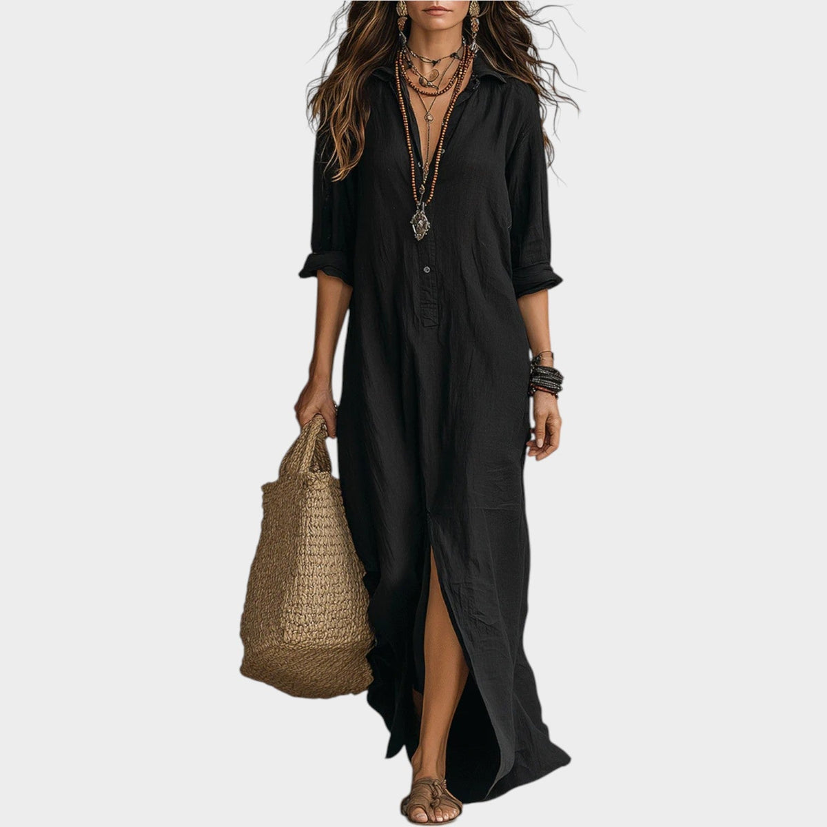 Boho Button-Front Maxi Dress