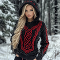 Vintage Celtic Knot Jacquard Contrast Hooded Chunky Sweater