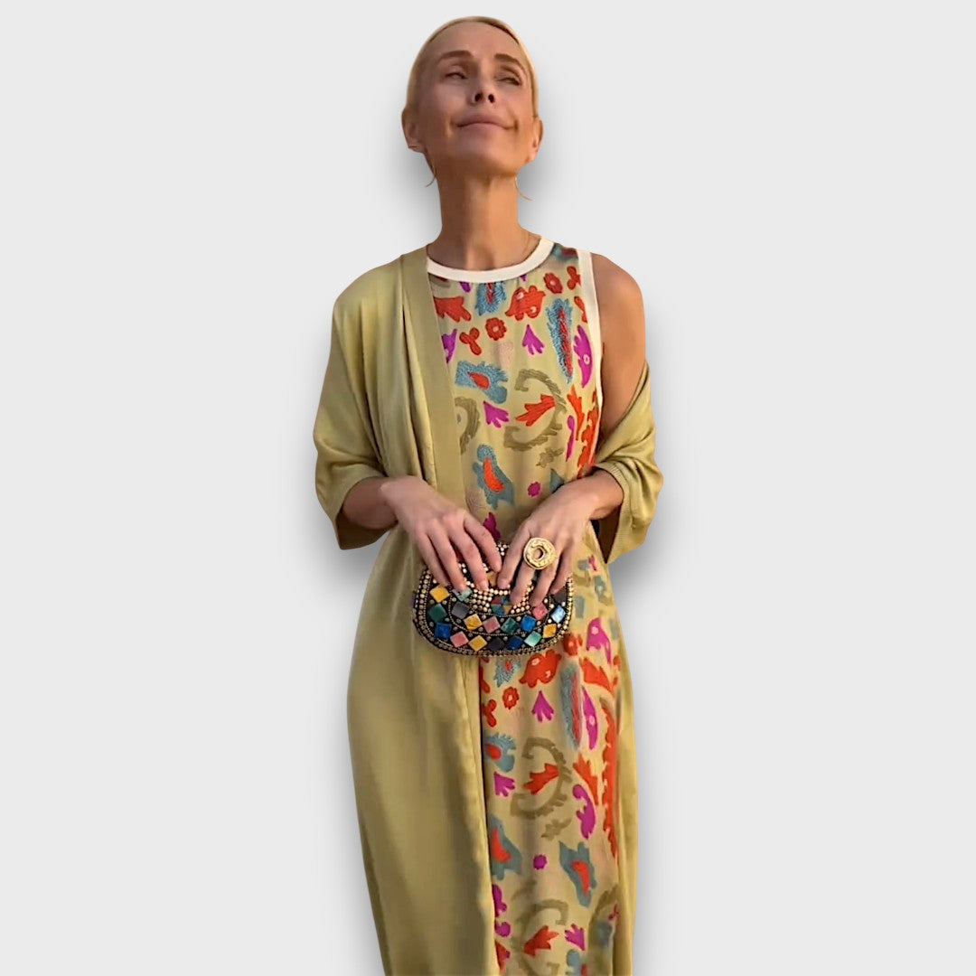 Long Floral Dress with Airy Jacket