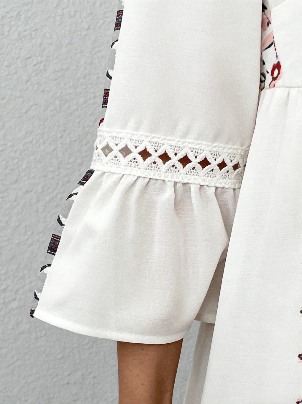 V-neck Printed Lace Stitching Bohemian Casual Vacation Style Dress