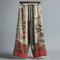 Japanese Pine And Calligraphy Pattern Linen Blend Trousers Pants