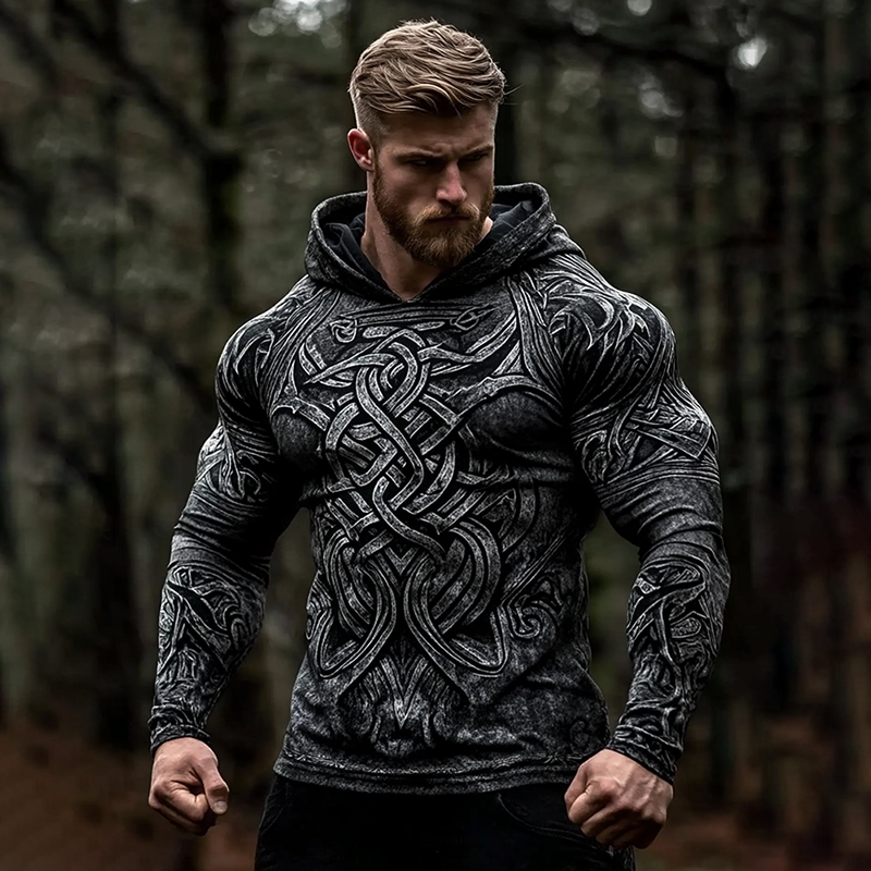 Men's Vintage Viking Celtic Patterns Art Cotton Blend Hoodie