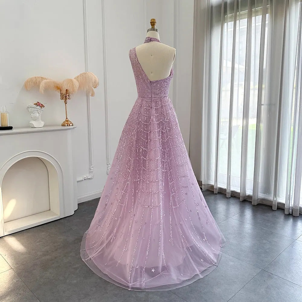 DreamyVow  Luxury Beaded Dubai Lilac Evening Dresses for Women Wedding Party 2023 Elegant Long Arabic Prom Formal Gowns 329