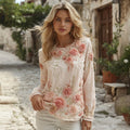 Women's Floral Embroidered Round Neck Comfortable Top