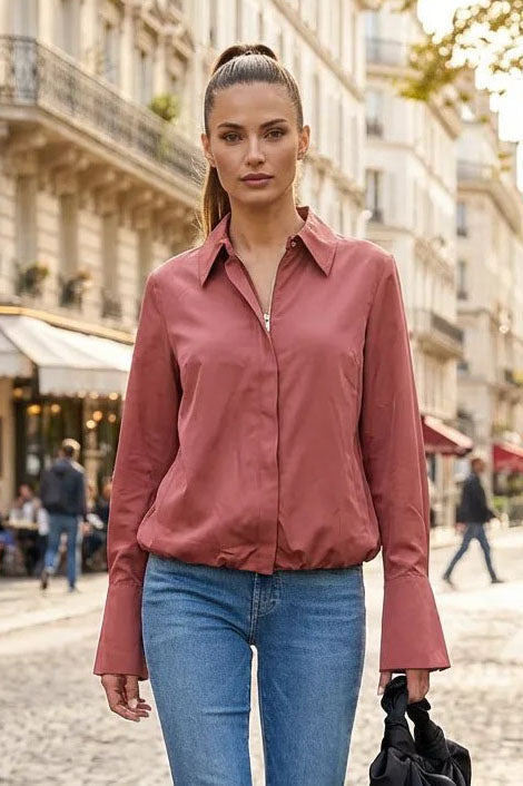 FRONT ZIP BELL CUFFS BLOUSE