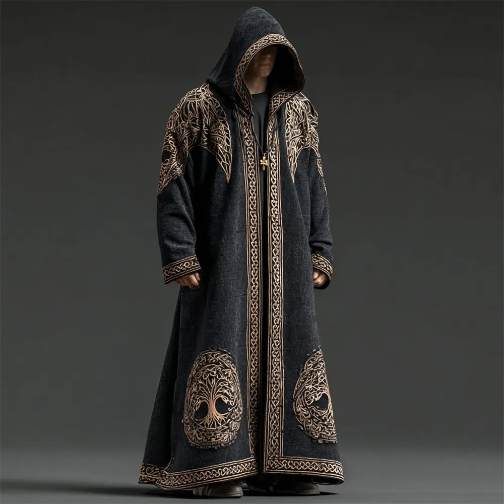 Viking Celtic Tree Pattern Men's Hooded Maxi Robe