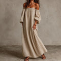 Marisella – Off-Shoulder Striped Maxi Dress with Lantern Sleeves and Pockets