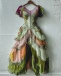 Elegant Green and Purple Lace Maxi Dress 7742