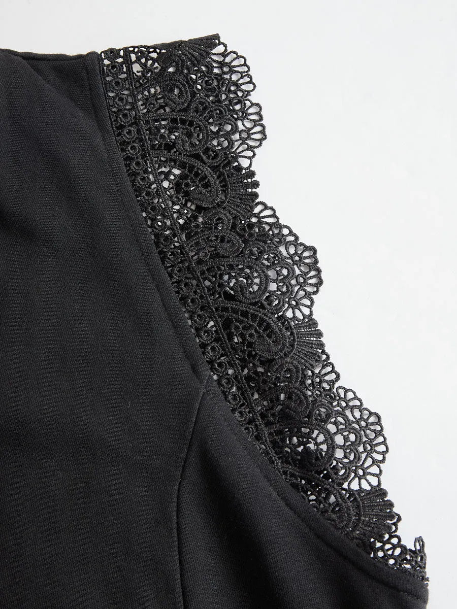 Sporty Retro Lace Striped Black Sleeveless Hooded Jumpsuit