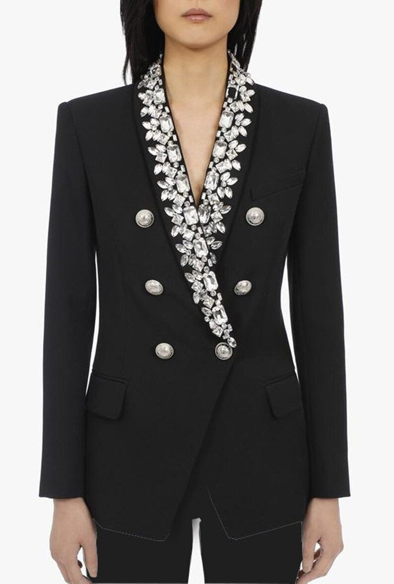 Women Black 2 Piece Suit With Designer Glass Stone Work./two piece suit/Womens Suit Set/Wedding Suit/ Women’s Coats Suit Set.
