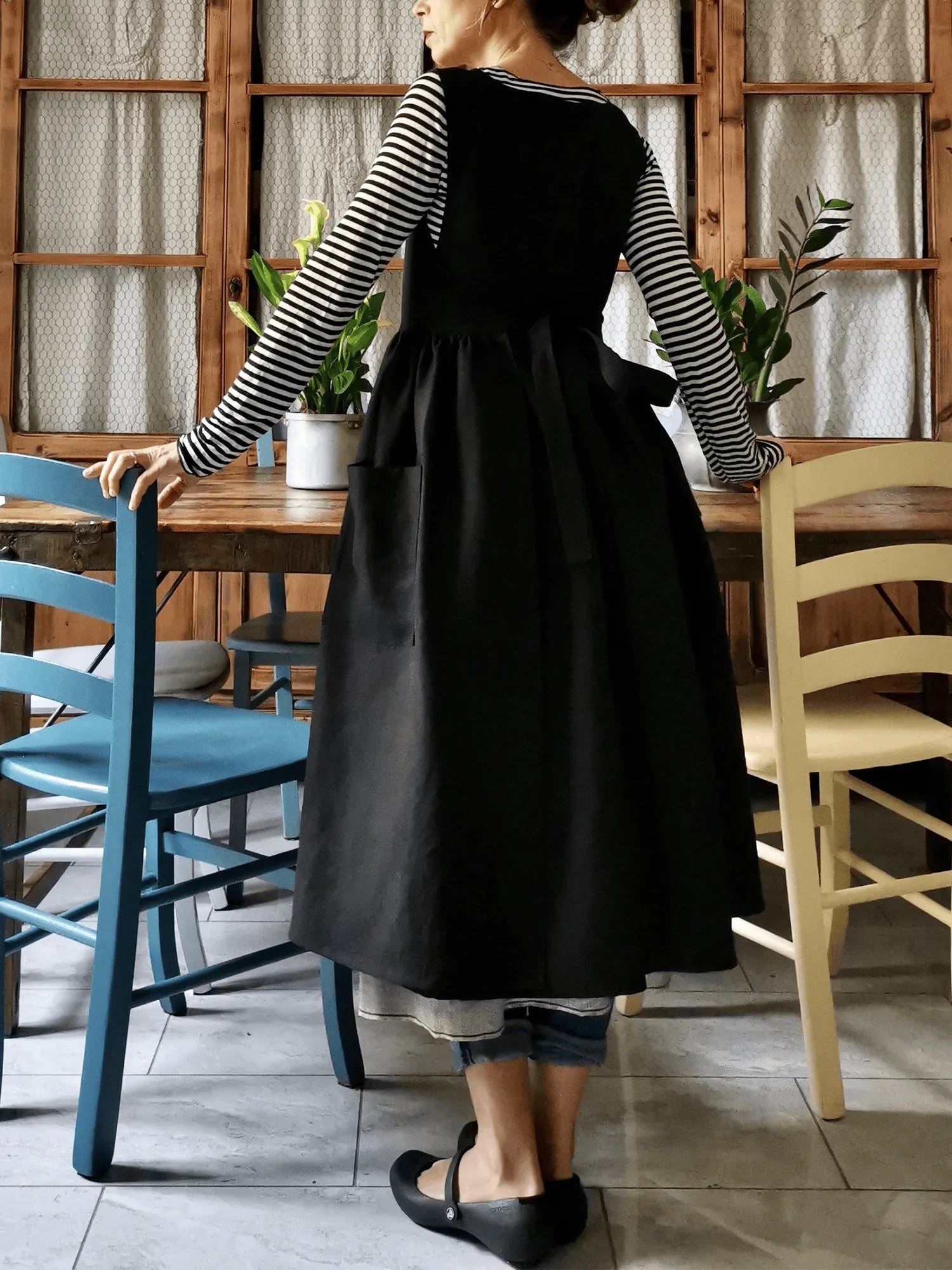 Black  and Cotton Kitchen Apron