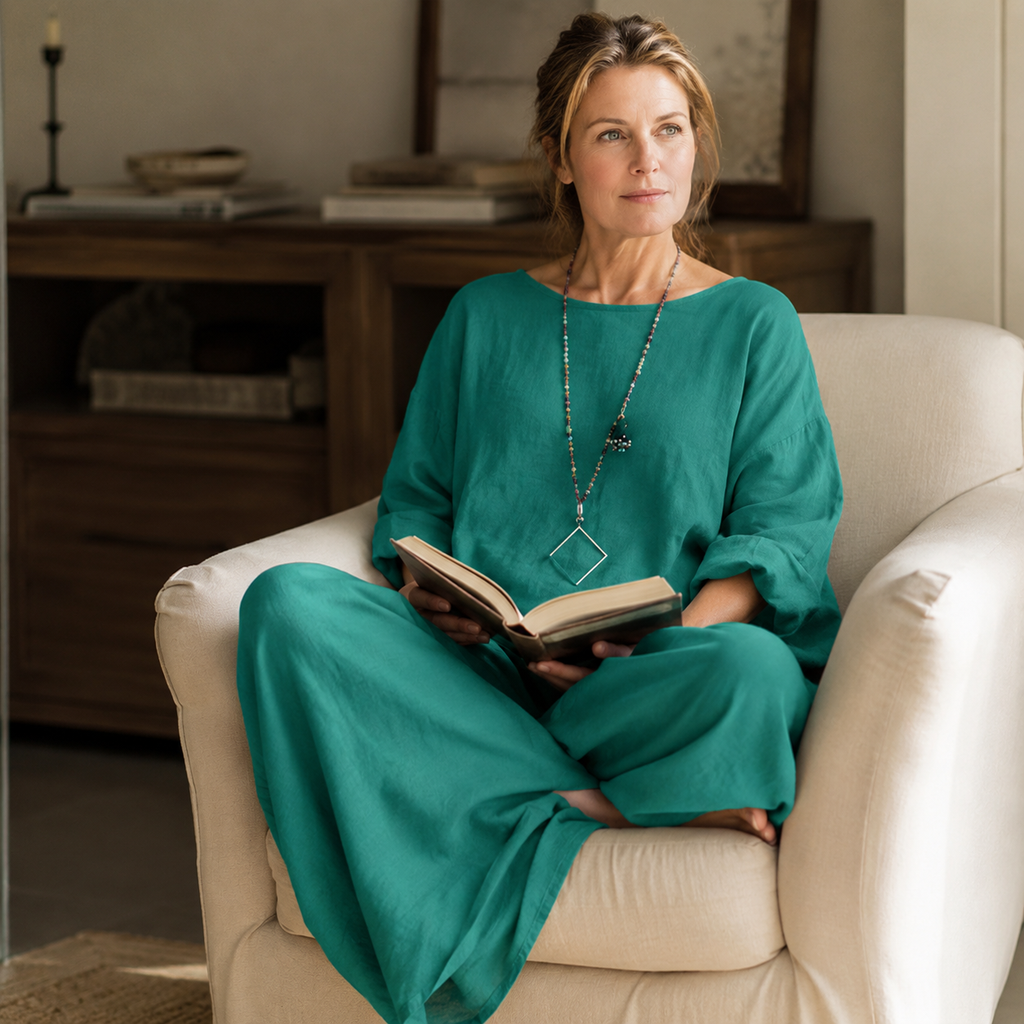 Lunavia – Oversized Cotton-Linen Two-Piece Set with Wide-Leg Pants