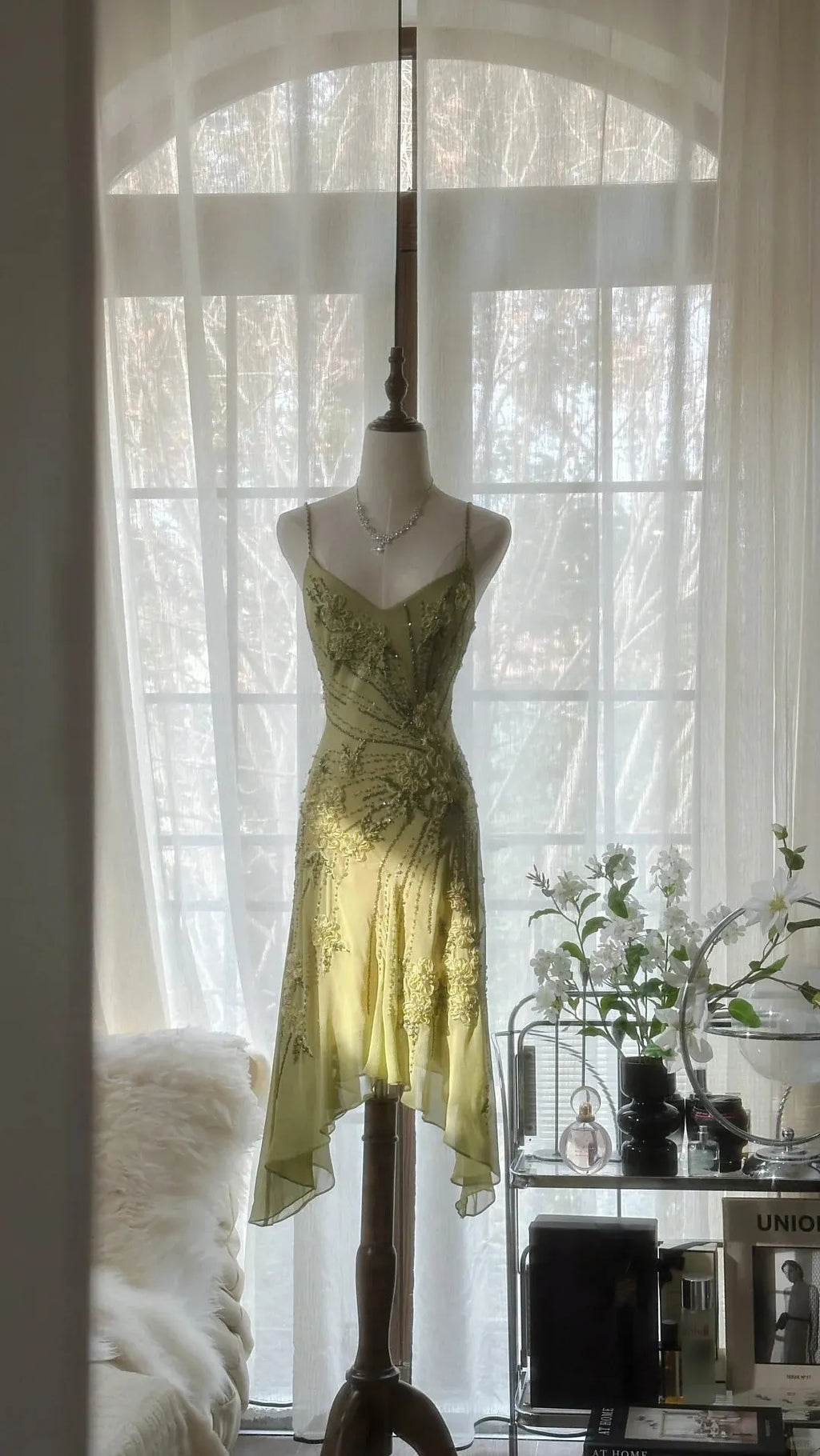 Green Romantic Fashion Elegant Delicate Floral Appliqu ̈¦ Beaded Spaetti Straps Midi/Short Chiffon Ruffle Ball Gown Evening Gown Party Gown 4060
