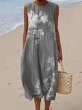 Vintage Loose Floral Art Linen Tank Dress
