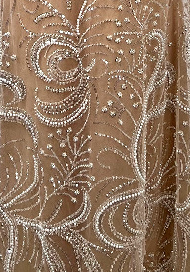 Strapless Pearl Sequin Embellished Maxi Dress Nude