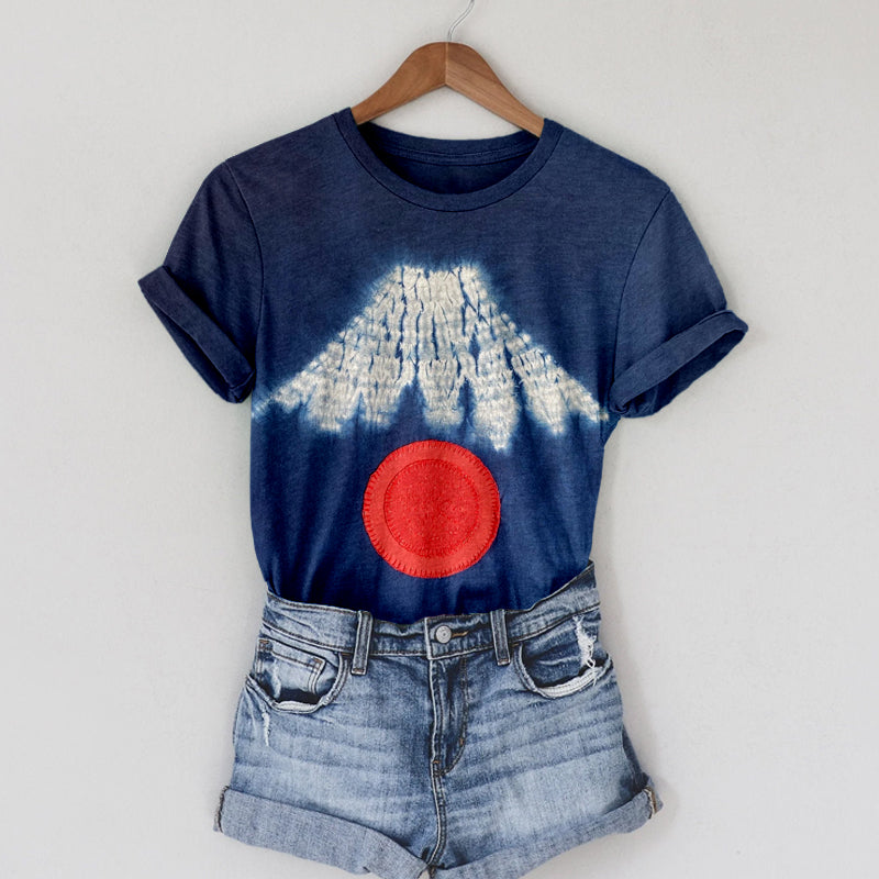 Japanese Mount Fuji Indigo Shibori Art Cozy T Shirt