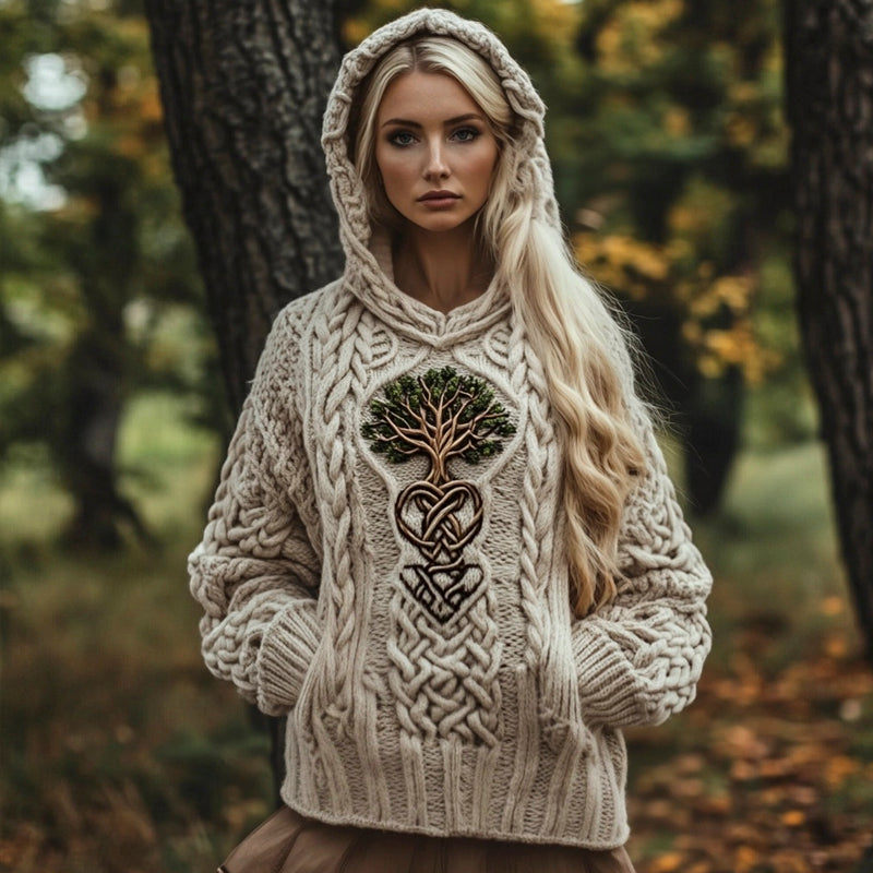 Tree Of Life Knit Art Women's Hooded Sweater