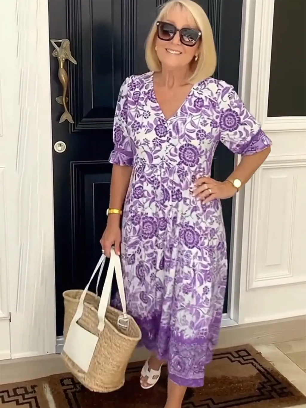Boho Deep V Half Sleeve Dress Loose Floral Skirt Vacation Dress