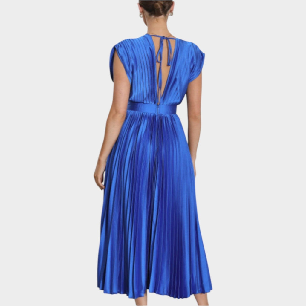 Pleated V-Neck Midi Dress