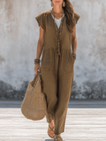 Effortless Linen-Blend Boho Jumpsuit With Pockets