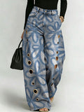 Women's Retro Pattern Printed Stylish Cutout Casual Denim Jeans