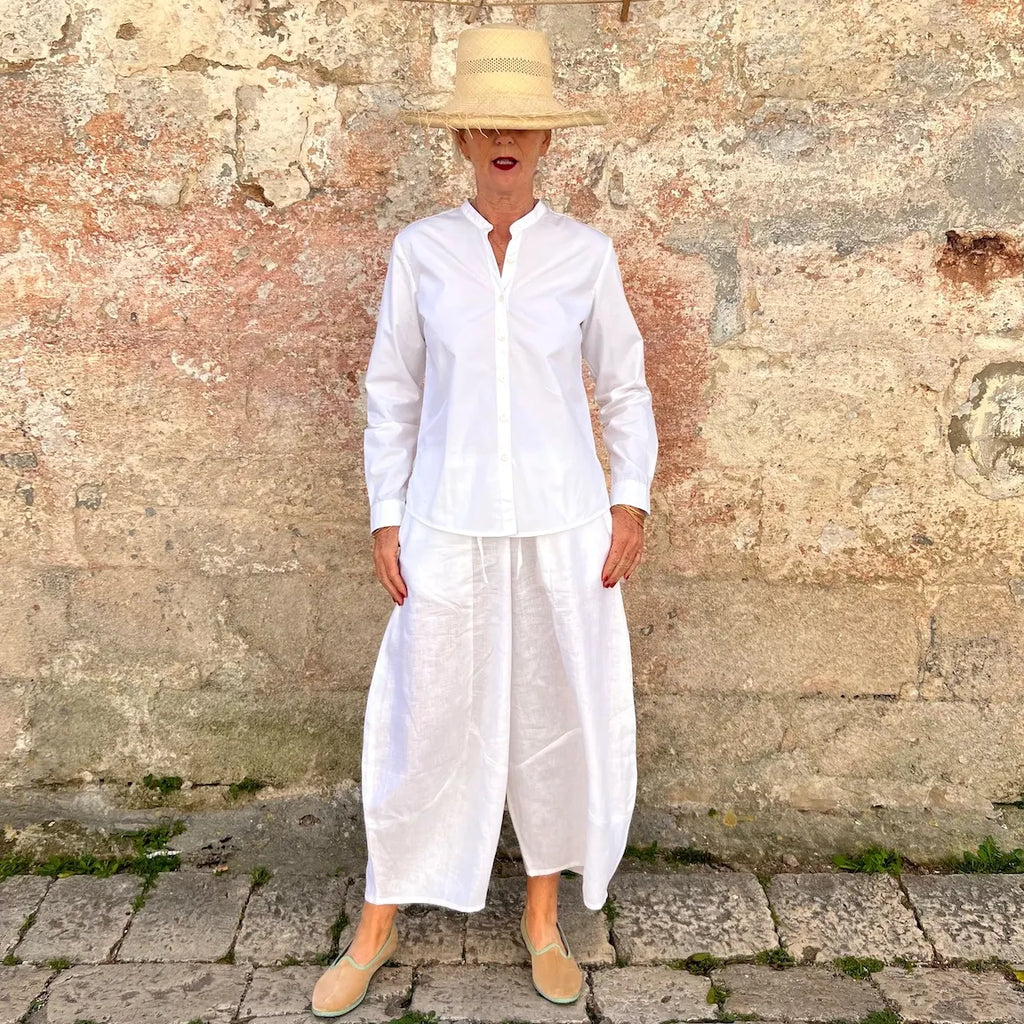 Blouse 09 - Minimalist French Notched Blouse Fluid White Shirt | Dadihouse