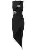 Crystal Floral Asymmetric Maxi Dress Black