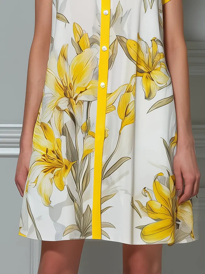 Sunshine Lily Vibrant Floral Button-Down Mini Dress