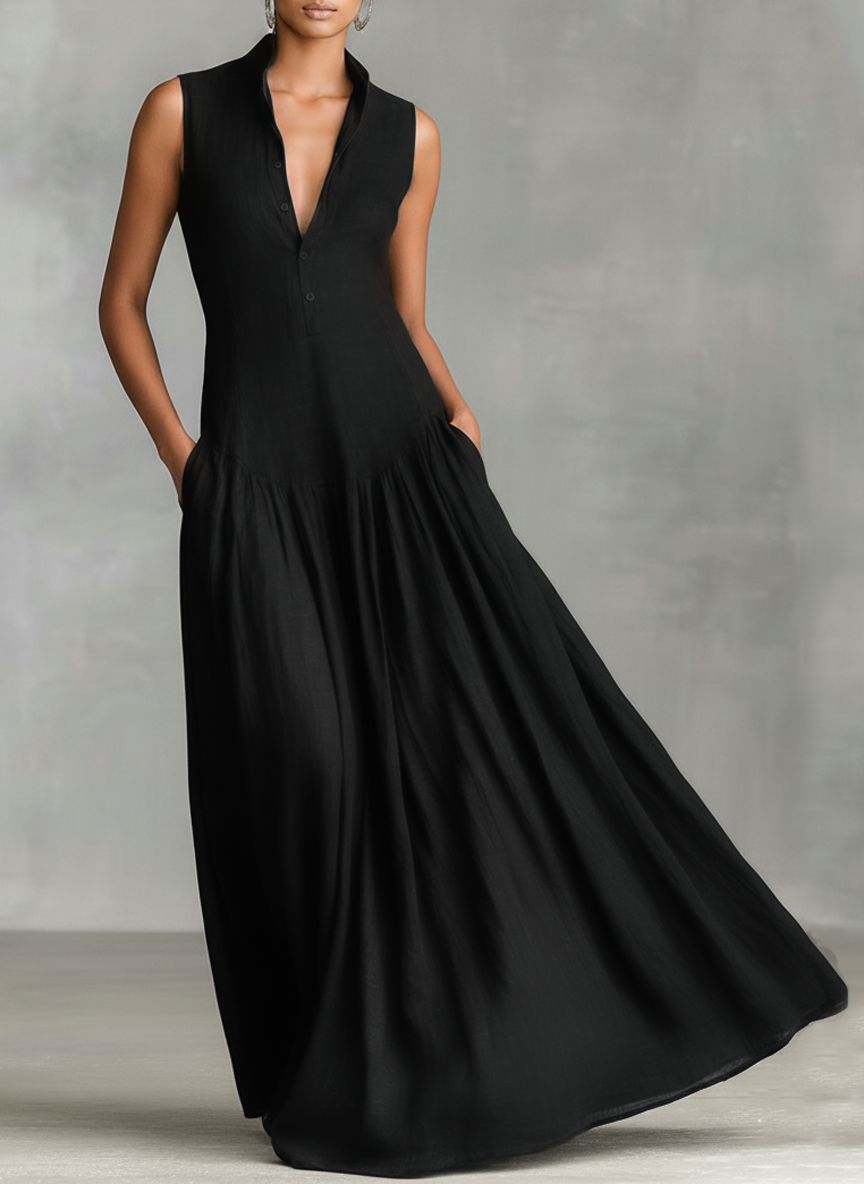 Women's Minimalist Linen Blend Sleeveless Maxi Dress MDZ2240A6Y