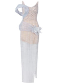 Strapless Crystal Floral Maxi Dress Silver Nude