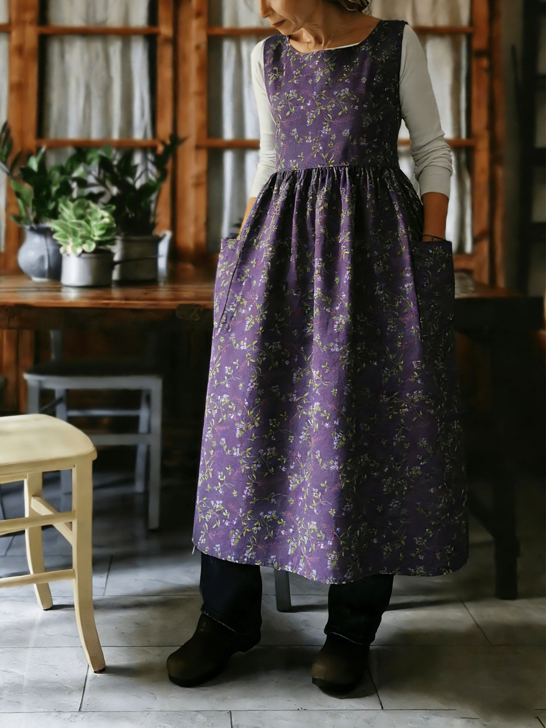 Deep Purple Wildflower Apron