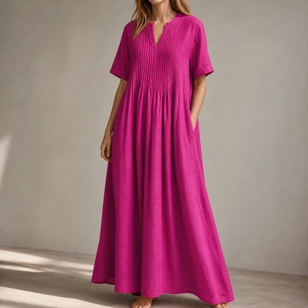 Wren – Women's Pin-Tuck Maxi Dress with Pockets