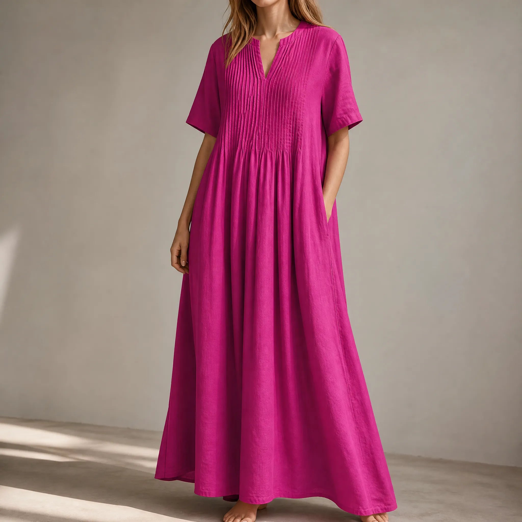Wren – Women's Pin-Tuck Maxi Dress with Pockets